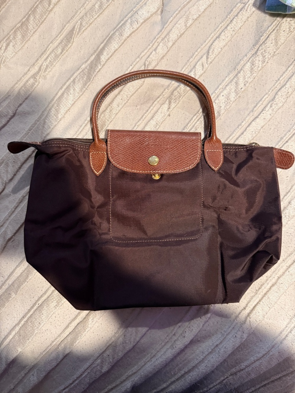 Longchamp Brown Nylon Tote with Tan Leather Accents